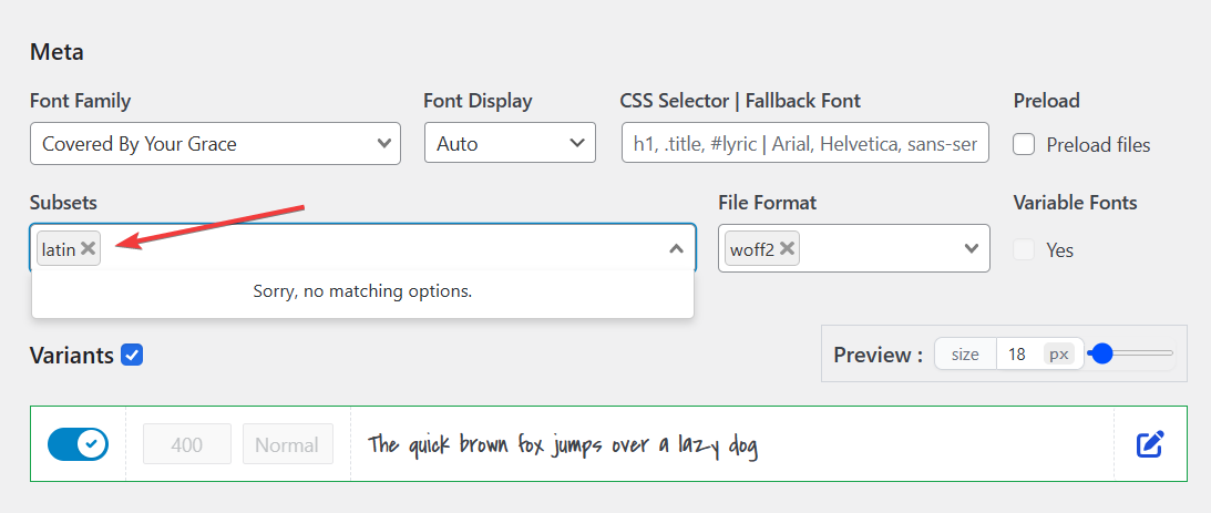 Selecting font subsets