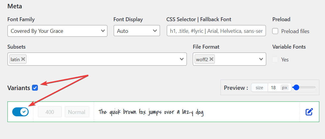 Choose font variants